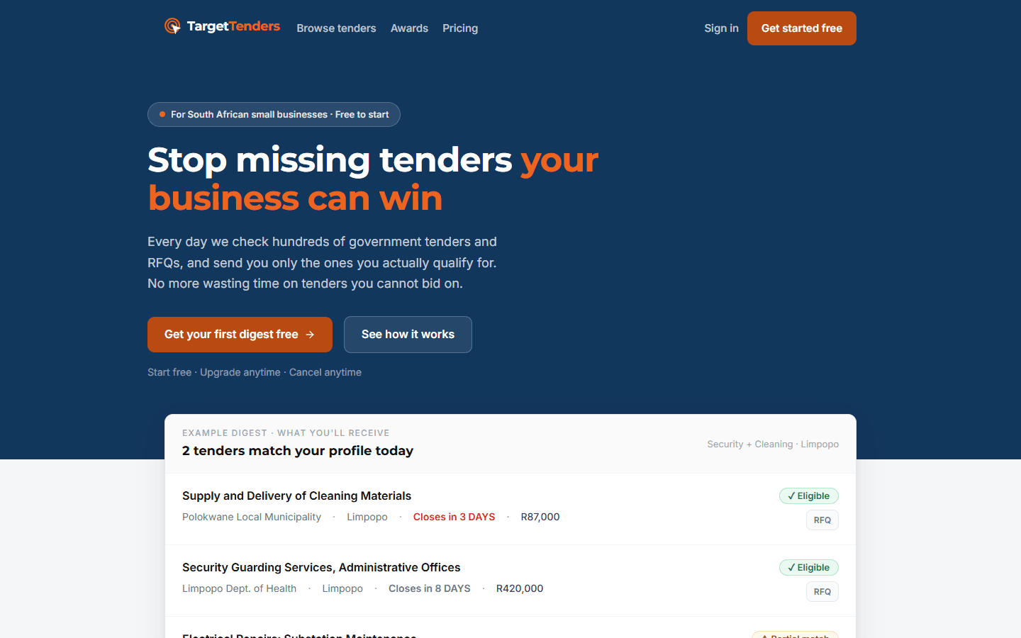 TargetTenders homepage
